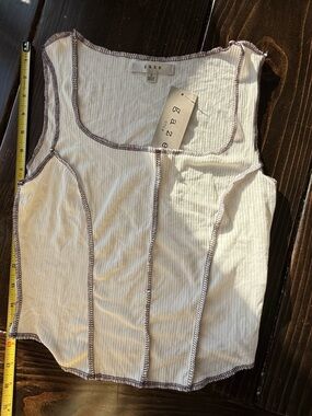 gaze White Ribbed Tank Top with Dark Contrast Overlock